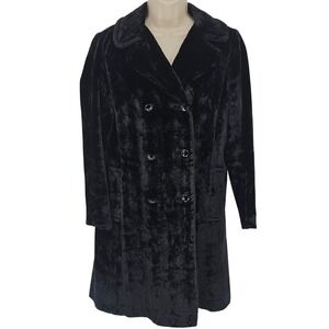 DeGraff Black Crushed Velvet Long Coat Womens S Vintage 60s 70s Witchy Elegant
